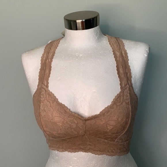 FREE PEOPLE NWT NUDE TAN LACE RACERBACK BRALETTE SIZE XS - Picture 3 of 9